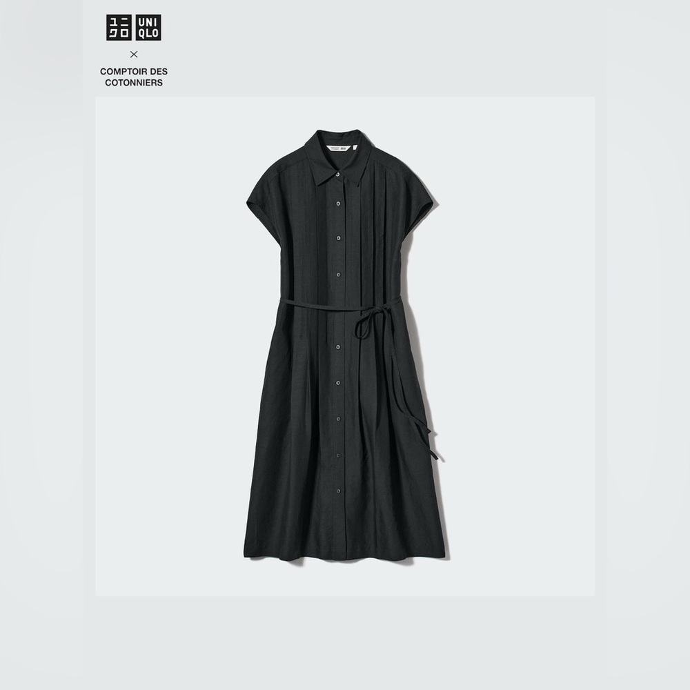 Uniqlo Comptoir Des Cotonniers Black Linen Blend Shirt Dress. Size Small.